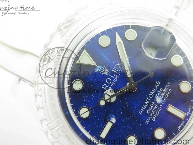 0512 Submariner Phantomlab Transparent KZF Best Edition Deep Blue Dial on White Rubber Strap VR WellDesigned 2568